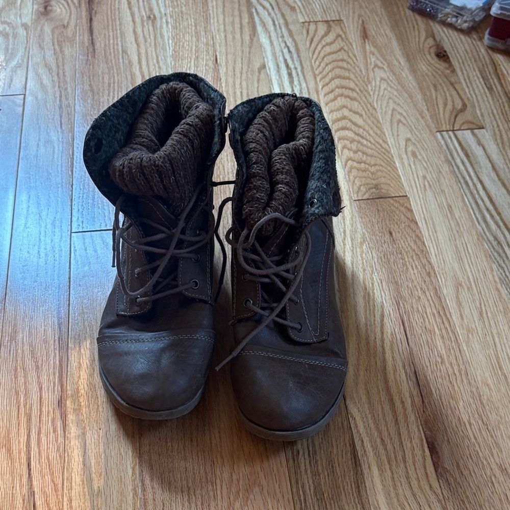 Brown Lace-Up Ankle Boots